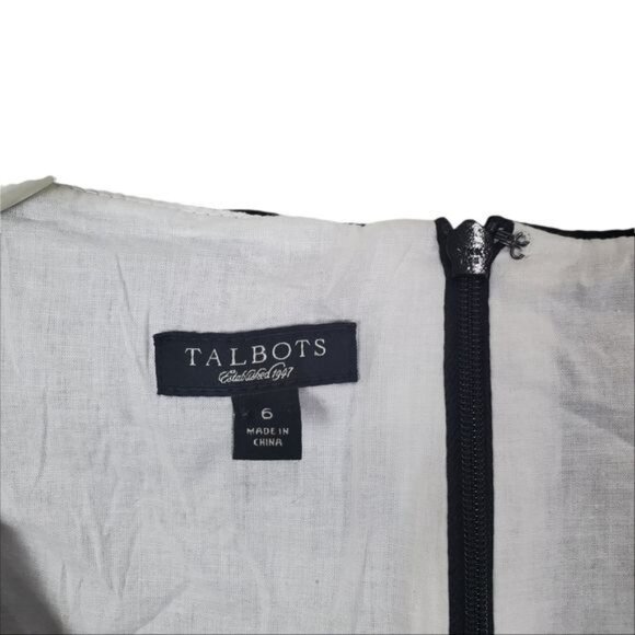 TALBOTS Womens Dress SZ 6 Embroidered Lined Sleeveless Faux Wrap Sheath Academia - Picture 5 of 12